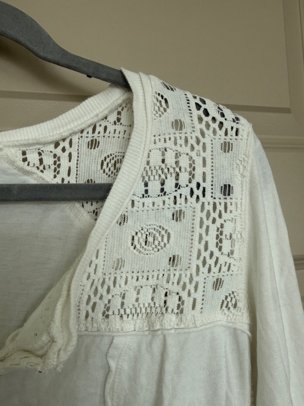 Free People White Crochet-Trim Henley Long-Sleeve Top - Picture 5 of 9